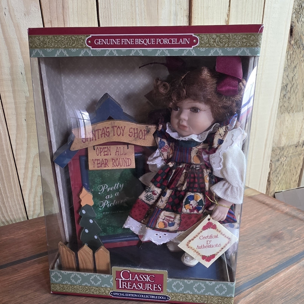 Classic Treasure Porcelain Doll Christmas Dress Photo Frame